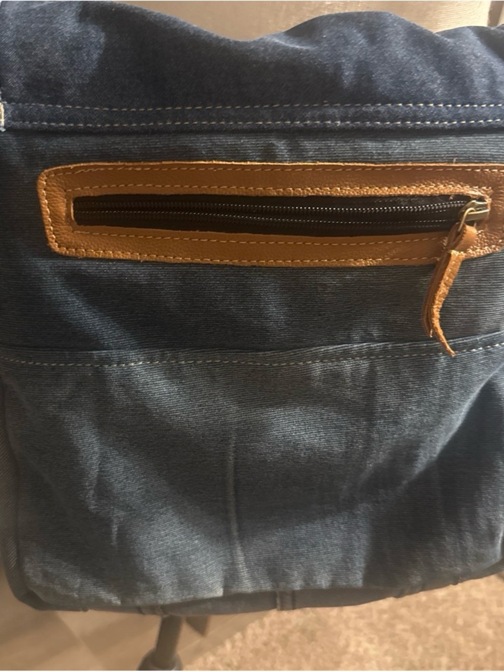 Myra Bag Blue Canvas Crossbody with Tan Trim